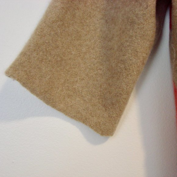 Cashmere Argyle V-neck Short Sleeve Sweater Beige Pink Size PS Petite Small - Picture 11 of 14